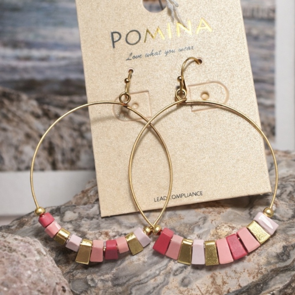4/$20 - Pomina Pink Beaded Hoop Earrings. (BJ111)